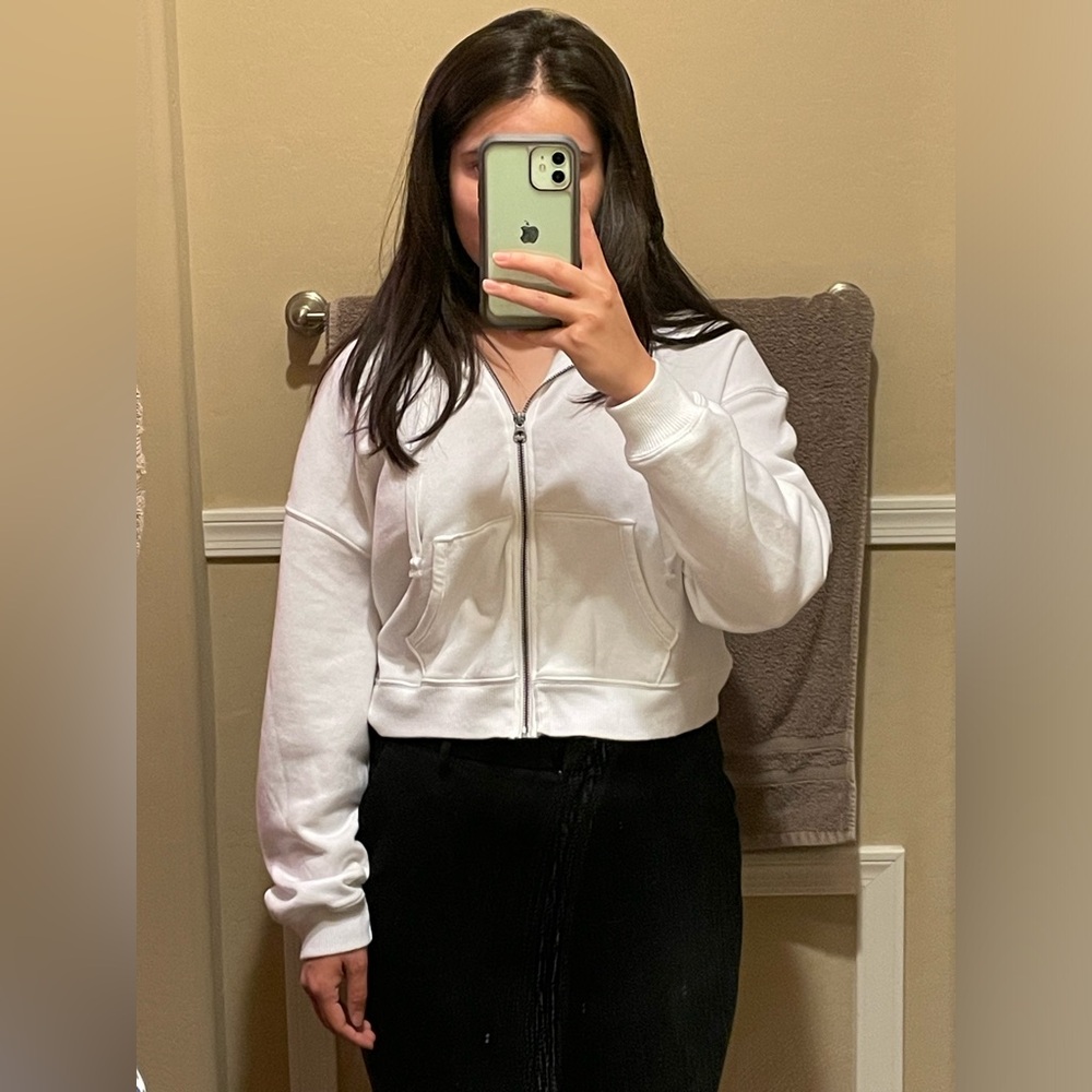 Cropped White American Eagle Zip-Up Hoodie
